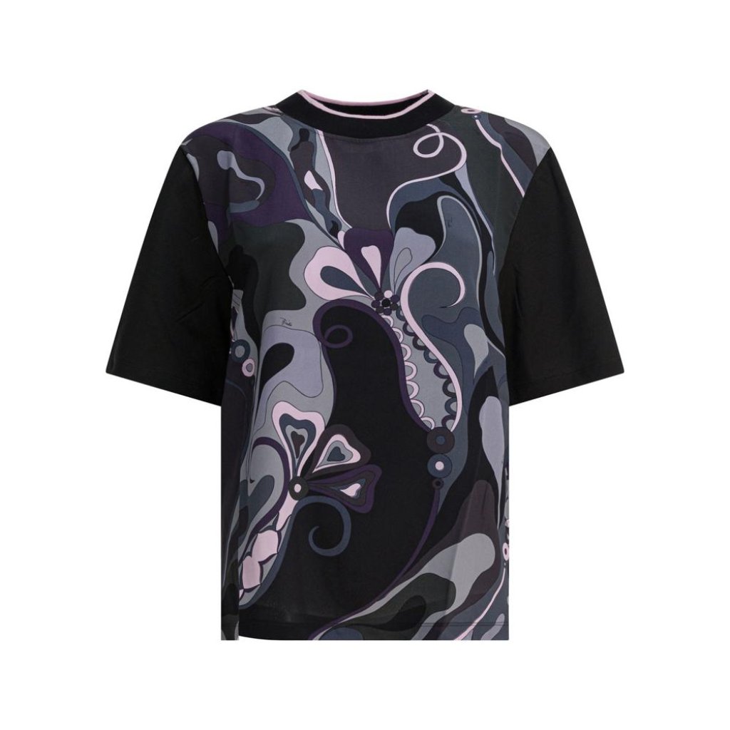 Pucci Cotton And Silk Crewneck T-Shirt With Print Tag Size S Women